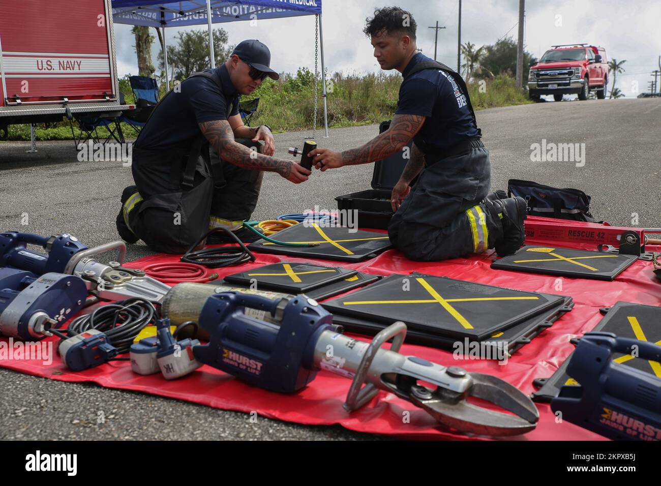 Firefighters Prepare Equipment Used For Vehicle Rescue Operations ...