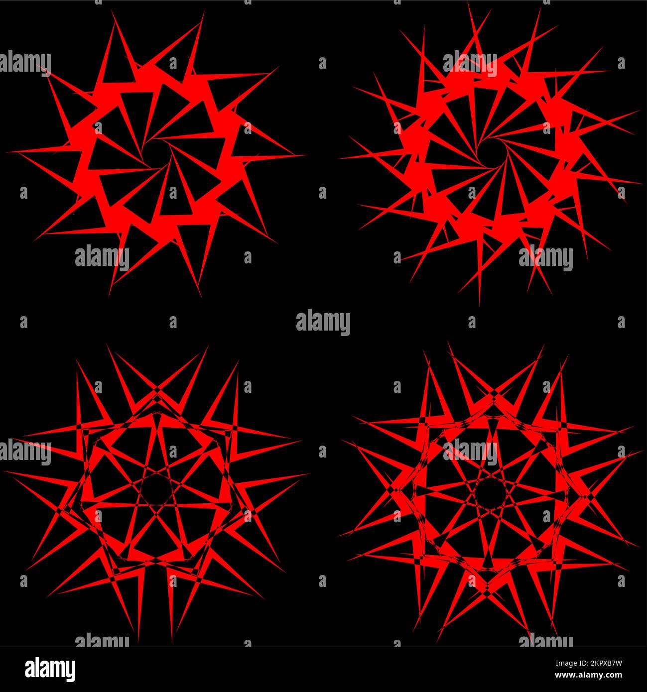 Abstract Red Geometric Pentagram Design. Set Of 4 Stock Vector