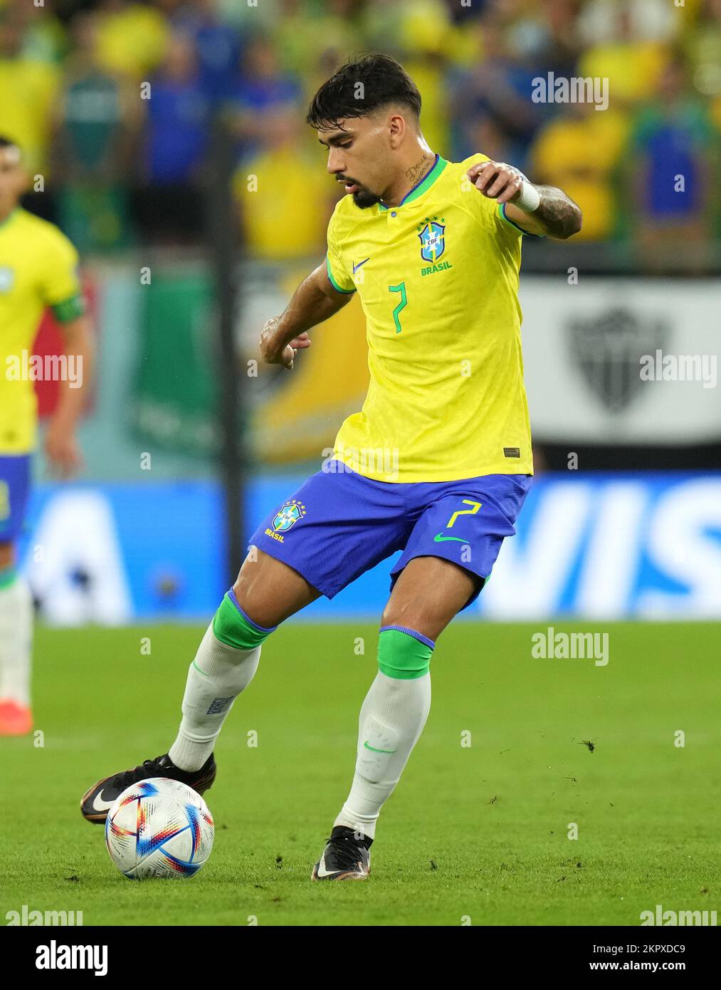 Brazil's Lucas Paqueta during the FIFA World Cup Group G match at the Stadium 974 in Doha, Qatar. Picture date: Monday November 28, 2022. Stock Photo