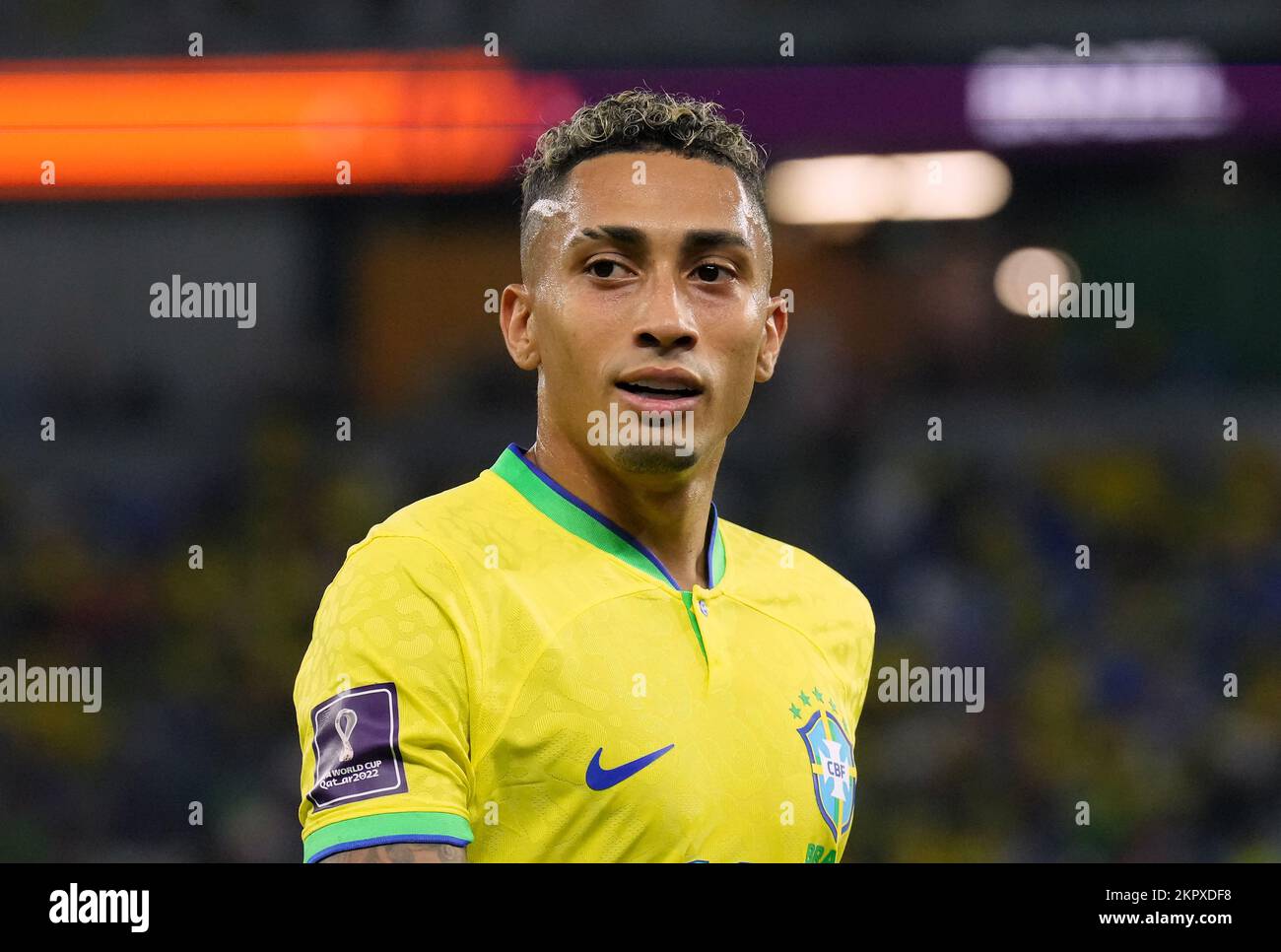 Doha, Qatar. 28th November 2022; Stadium 974, Doha, Qatar; FIFA World Cup  Football, Brazil versus Switzerland; Large Trophy replica for Copa do Mundo  FIFA Qatar 2022 on display pre-game Credit: Action Plus Sports Images/Alamy  Live News Stock