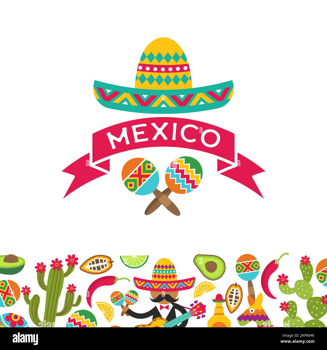 Mexican background. cactus techila sombrero authentic symbols of mexican style. Vector Stock Vector