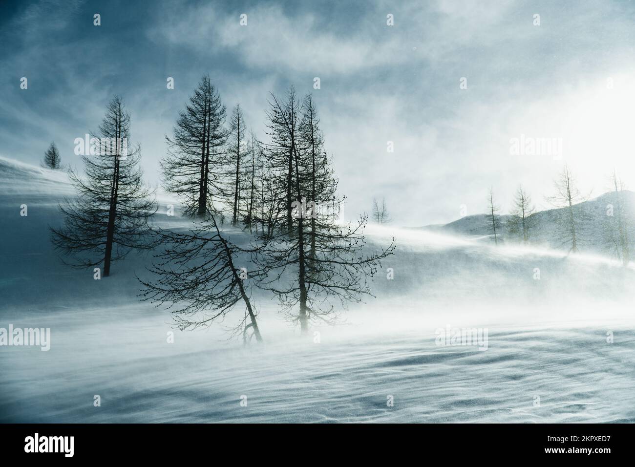 Winter storm in mountains, Austrian Alps, Gastein, Salzburg, Austria Stock Photo