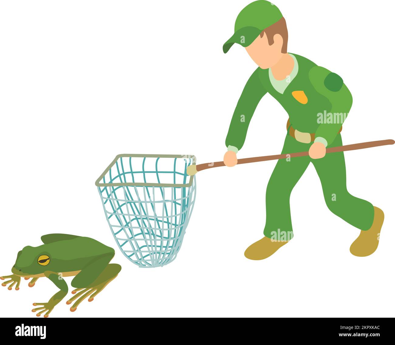 https://c8.alamy.com/comp/2KPXKAC/frog-trapping-icon-isometric-vector-man-in-uniform-with-landing-net-near-frog-capturing-of-cold-blooded-animal-2KPXKAC.jpg