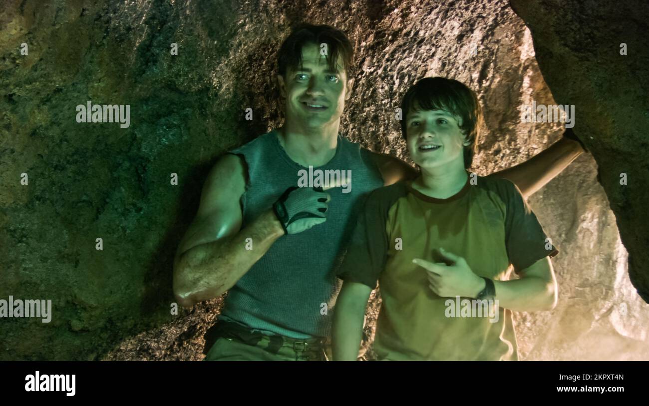USA. Brendan Fraser, Josh Hutcherson in a scene from(C)Warner Bros film :  Journey to the Center of the Earth (2008) . Plot: On a quest to find out  what happened to his, image size:1300x813