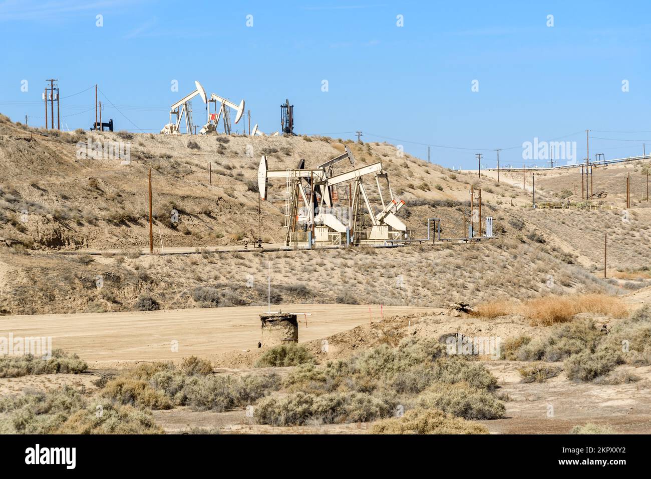 Pumpjacks in a oil field in Californai on a clear autumn day Stock Photo