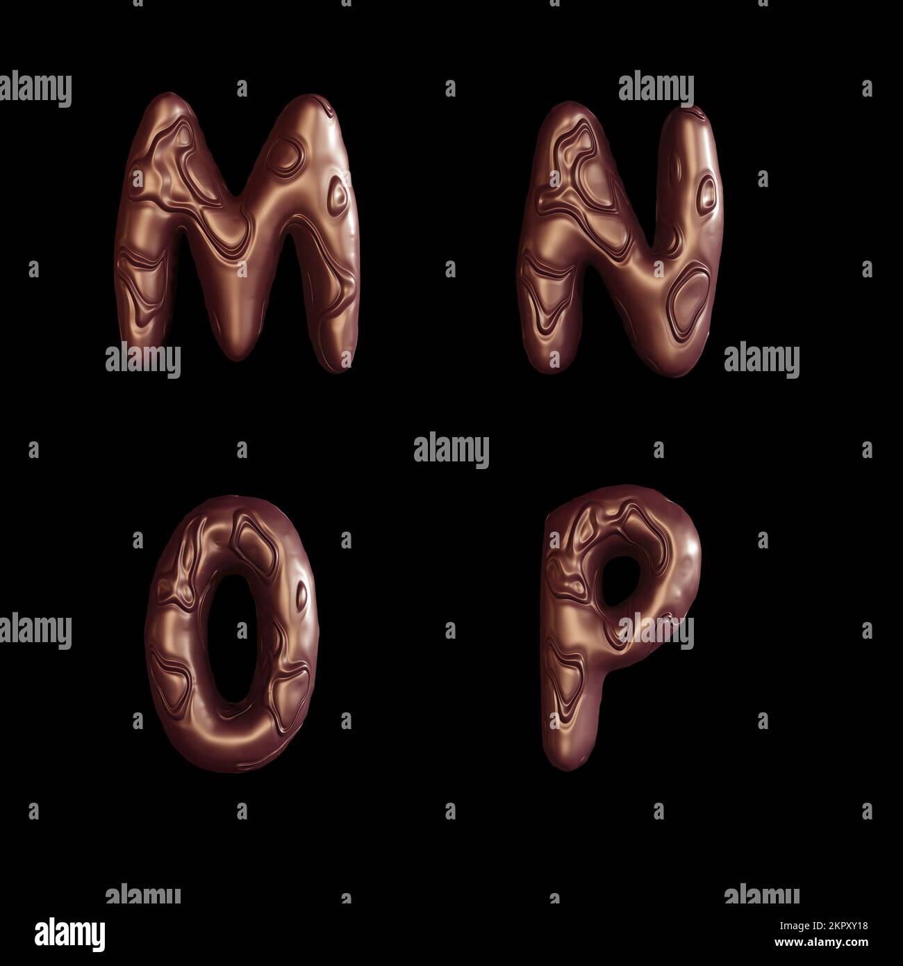 3D rendering of chocolate swirl bar alphabet - letters M-P Stock Photo