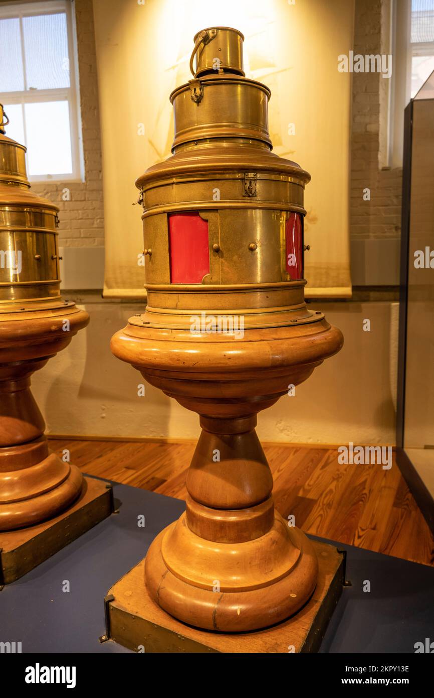 wooden port side navigation and running lights for old wooden sailing