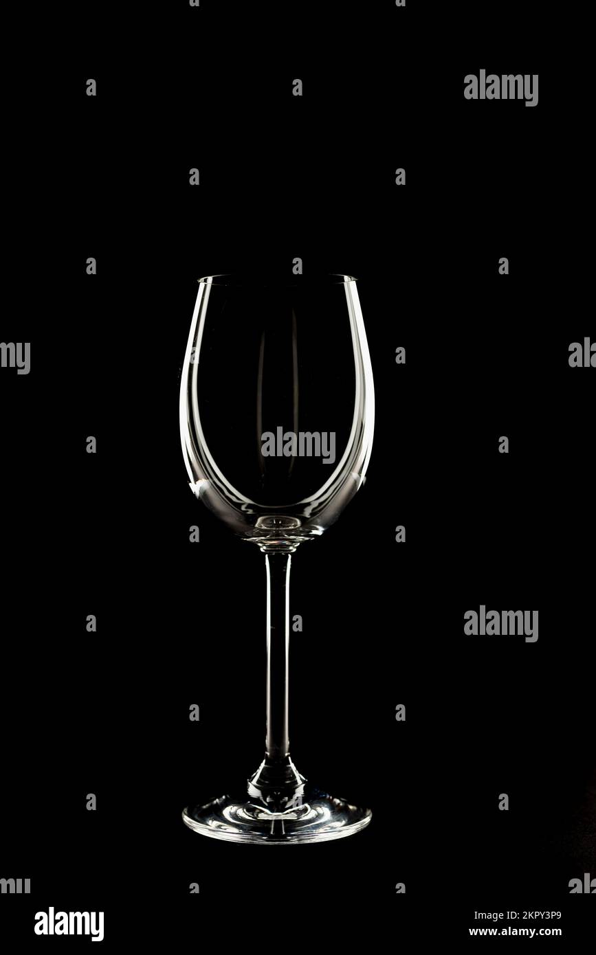Empty wine glass on black background Stock Photo