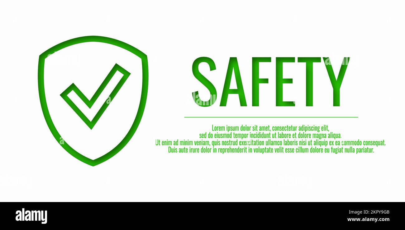 Banner safety first. Vector illustration with word SAFETY on a white background. Place for your
