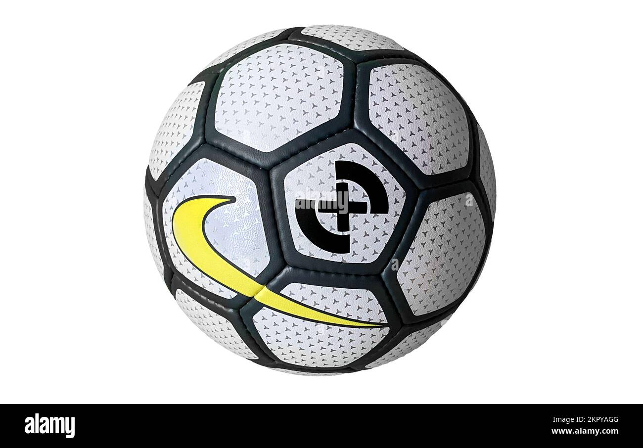 Soccer ball Nike premier X mini, designed for games on hard surfaces of  indoor areas isolated on white background Stock Photo - Alamy