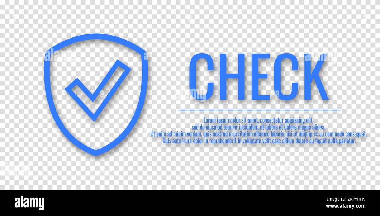 Word CHECK. Banner shield check mark icon. Place for your text. Cope ...