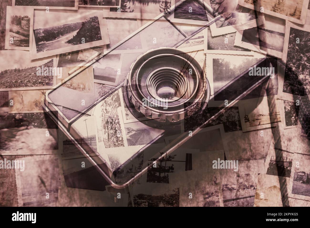 Artistic still life photography on a vintage film camera photo montaged