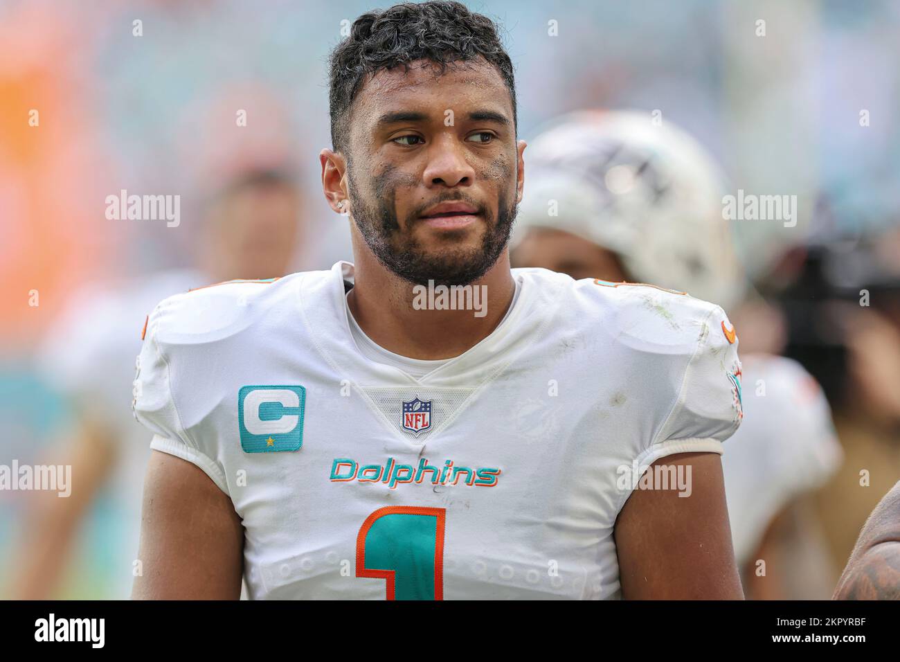 Miami Dolphins quarterback Tua Tagovailoa (1) throws the ball during an NFL  football game against the New England Patriots, Sunday, Jan. 9, 2022, in  Miami Gardens, Fla. (AP Photo/Doug Murray Stock Photo - Alamy