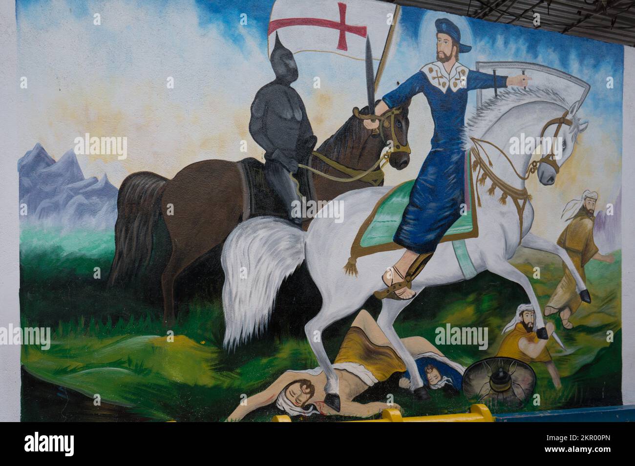 Mural in Boaco, Nicaragua, of the Christian reconquest of Spain. Stock Photo