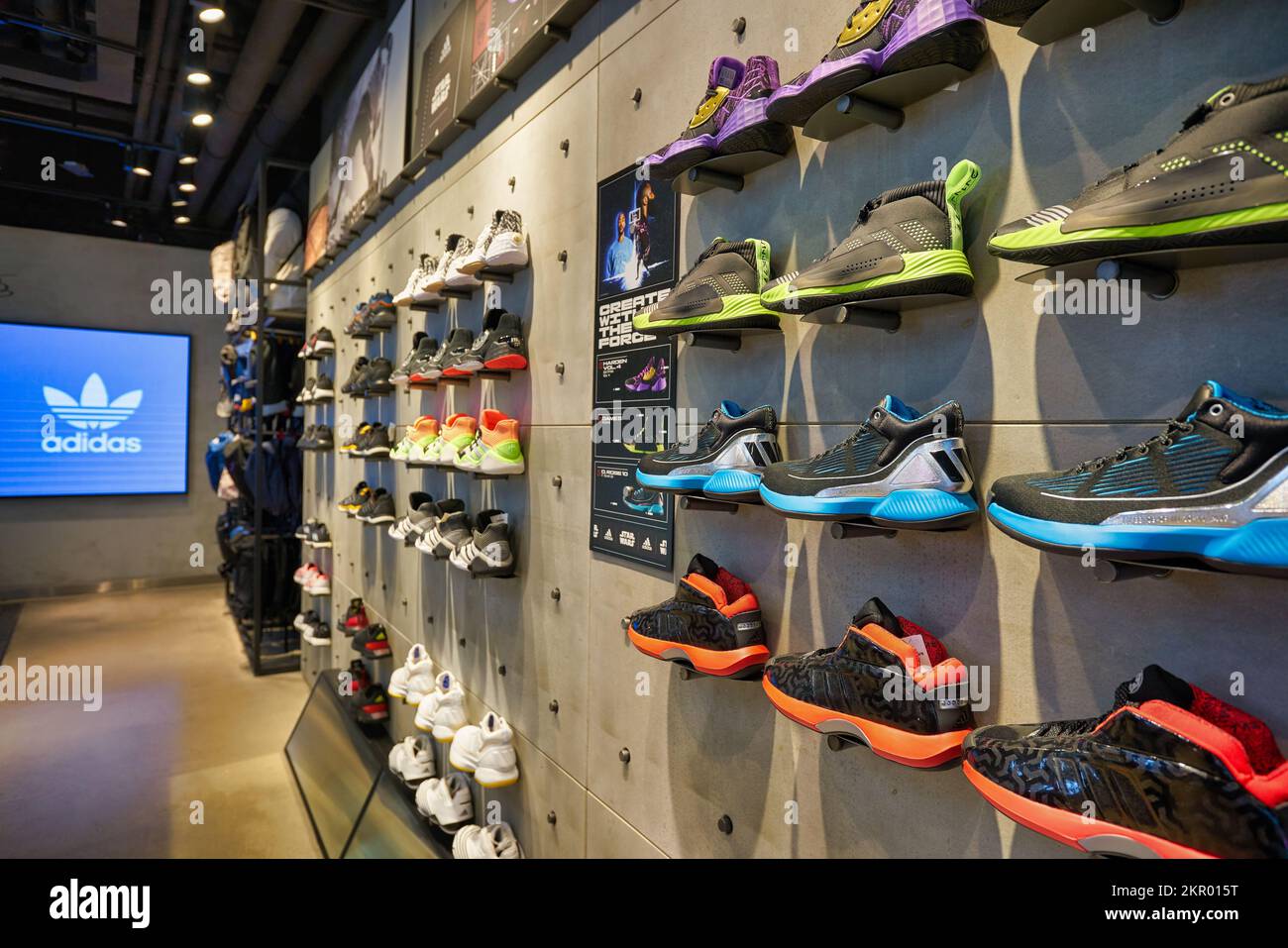 HONG KONG CIRCA DECEMBER, 2019 footwears on display at Adidas store