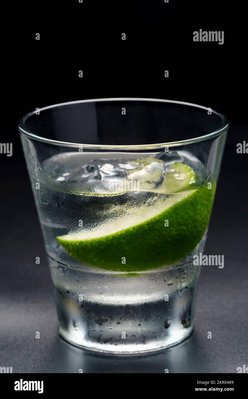 Luxury cocktail Vodka lime mojito, gin tonic with ice, tequila in rocks