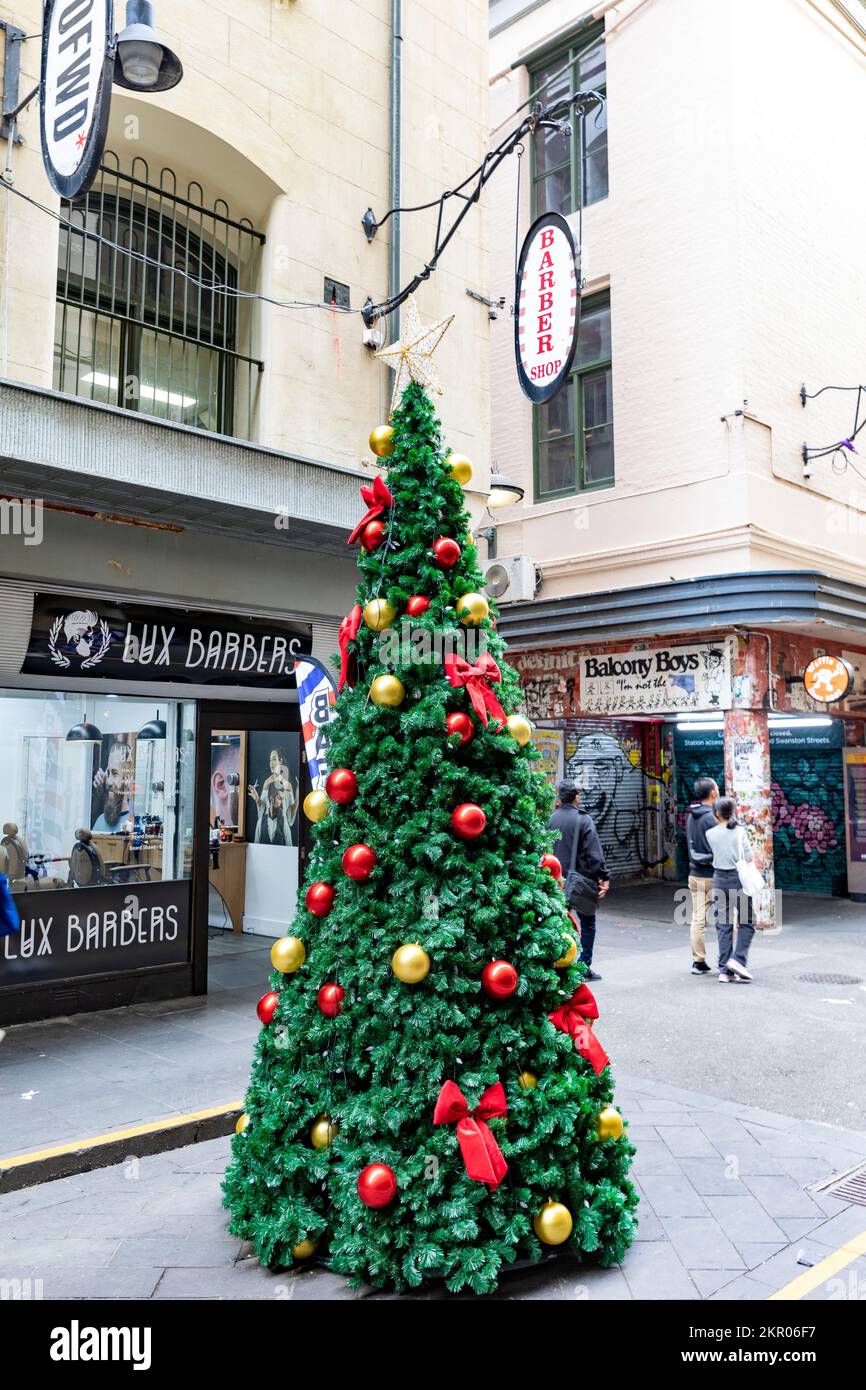 Melbourne Victoria., public Christmas tree in degraves street a Melbourne laneway, Victoria,Australia Stock Photo