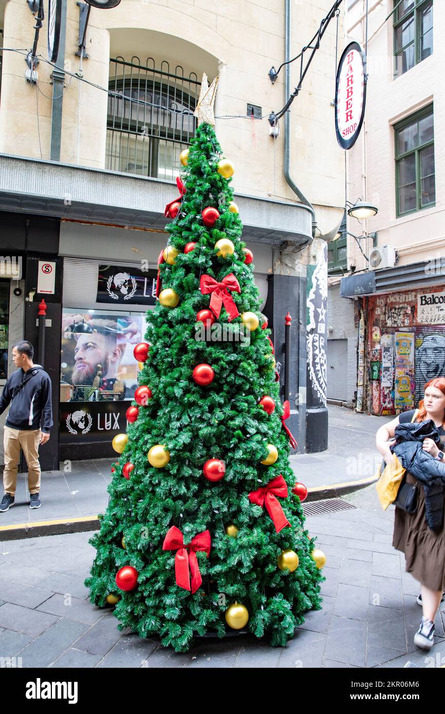 Melbourne Victoria., public Christmas tree in degraves street a Melbourne laneway, Victoria