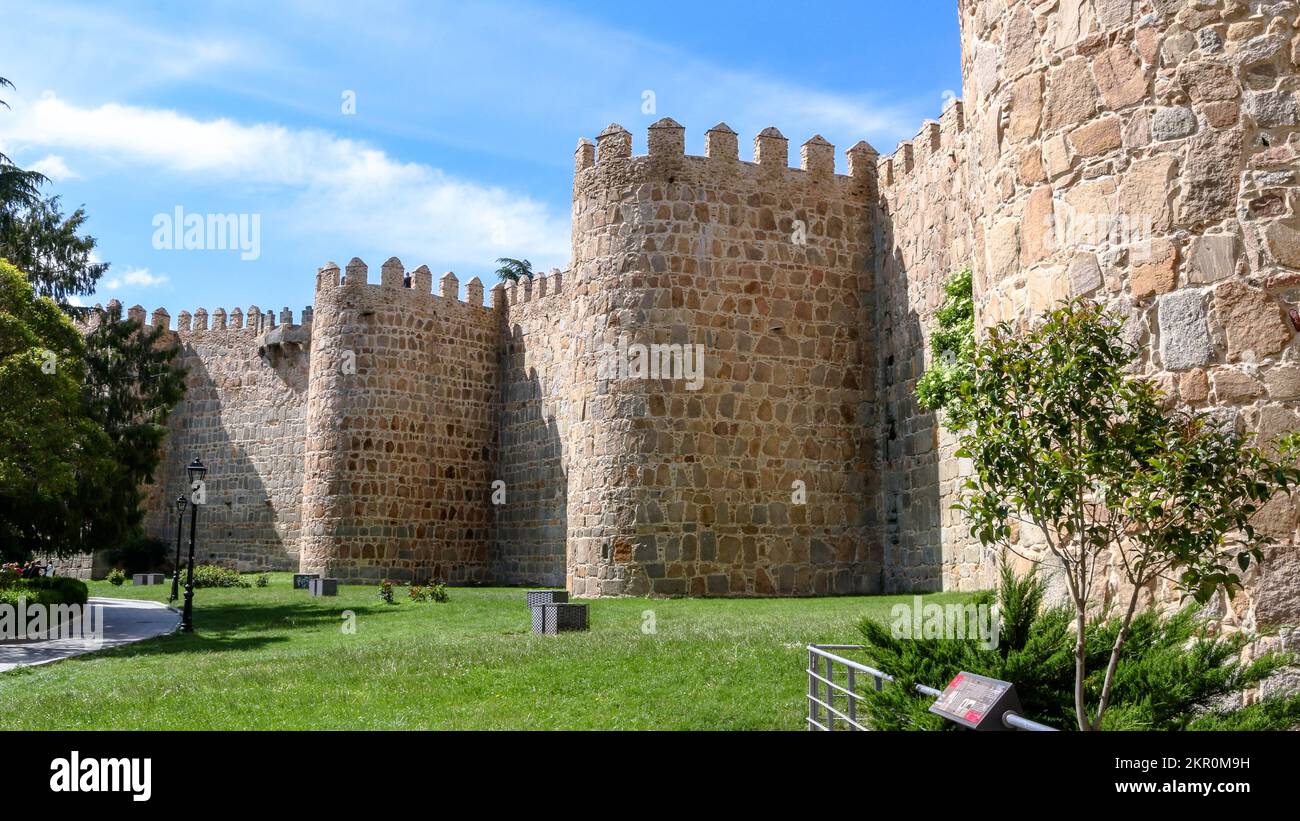 Medieval walls surrounding the city of Avila in Spain Stock Photo