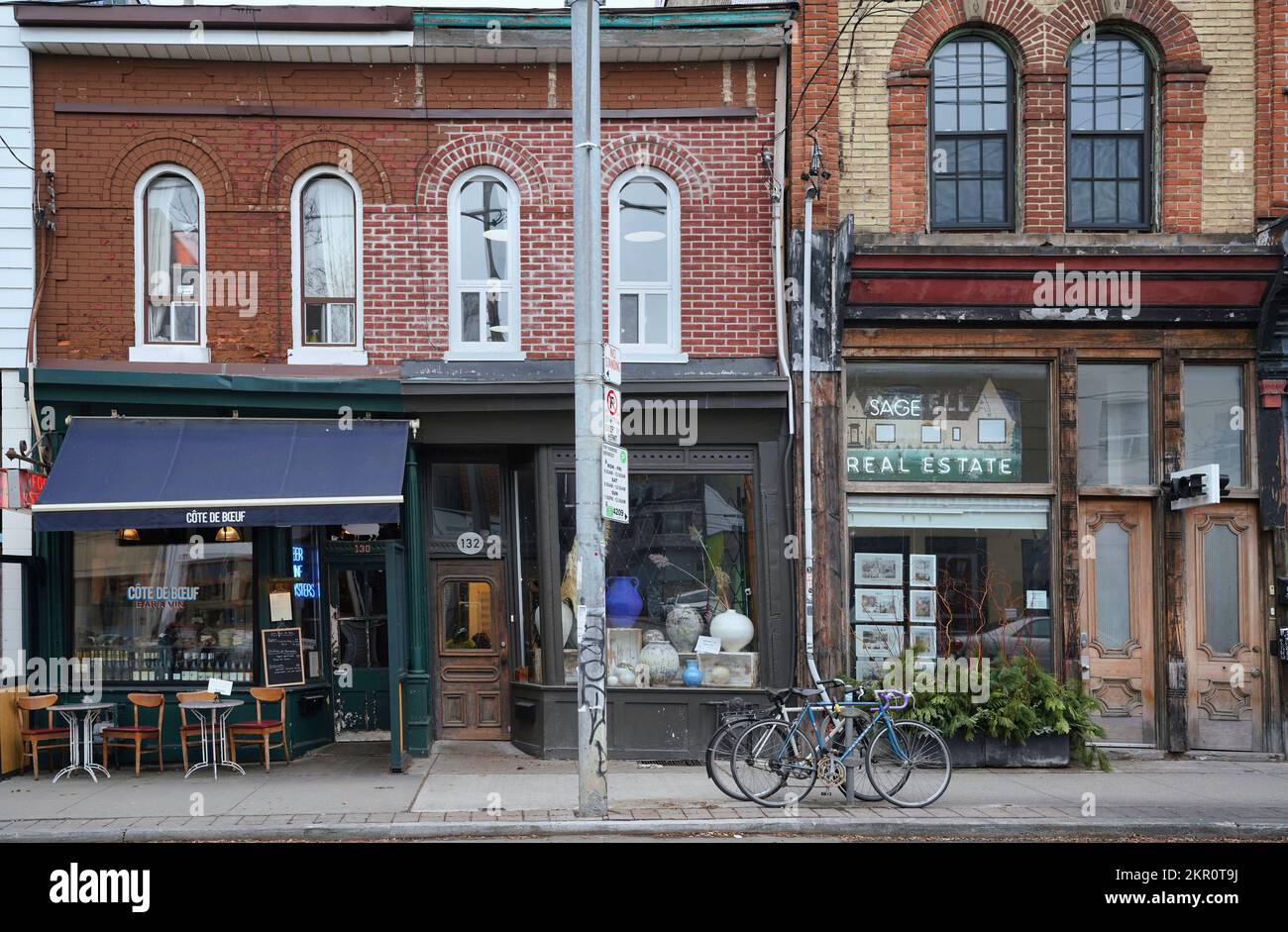 Toronto, Canada November 2022 Colorful stores and restaurants on Ossington Avenue, a trendy