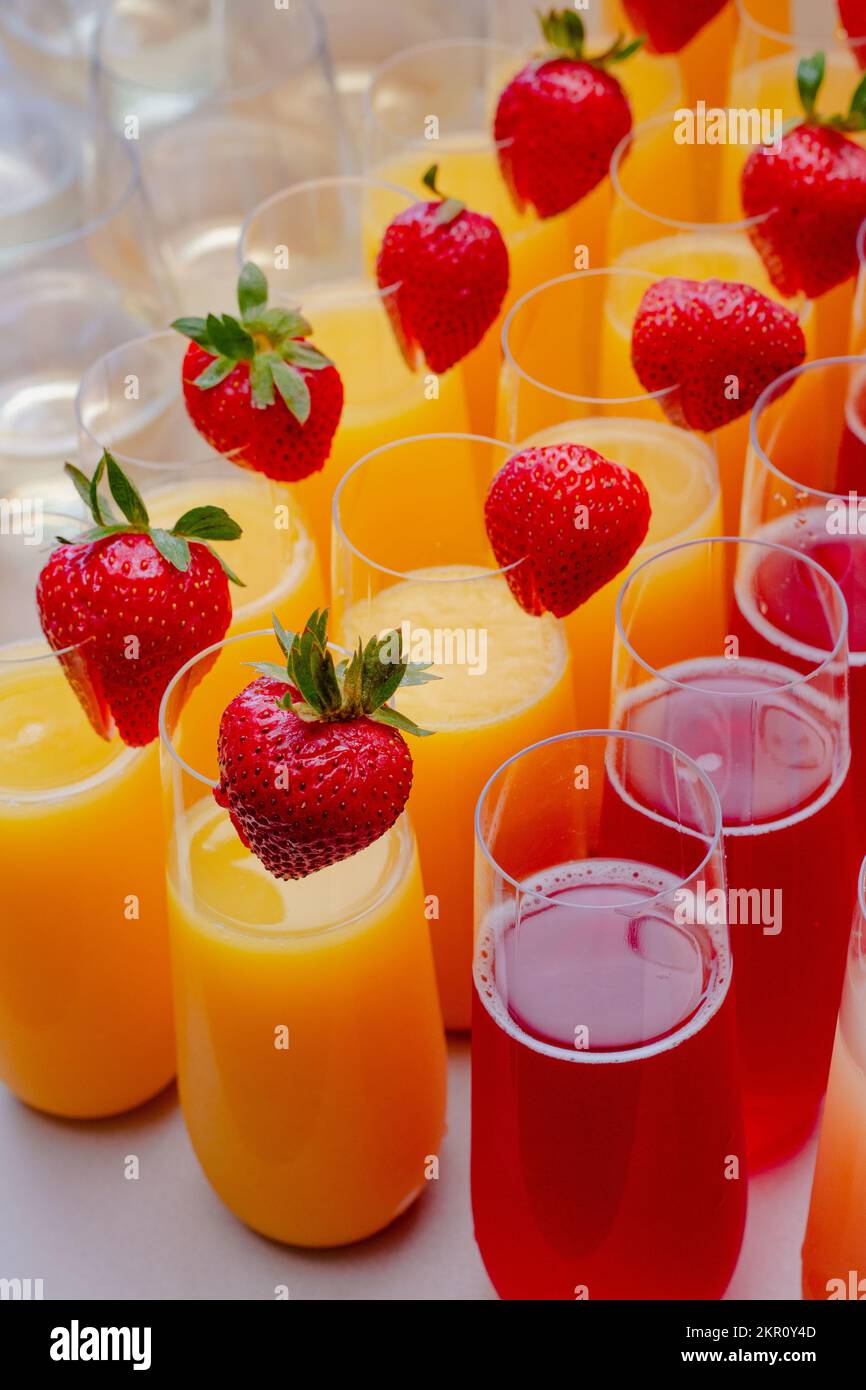 Mimosa Bar CloseUp with Strawberry Garnish Stock Photo Alamy