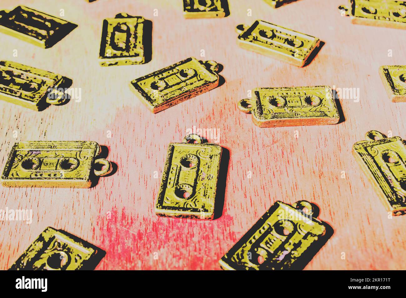 Mustical 1980s art on a bunch of iconic cassettes in revival tones