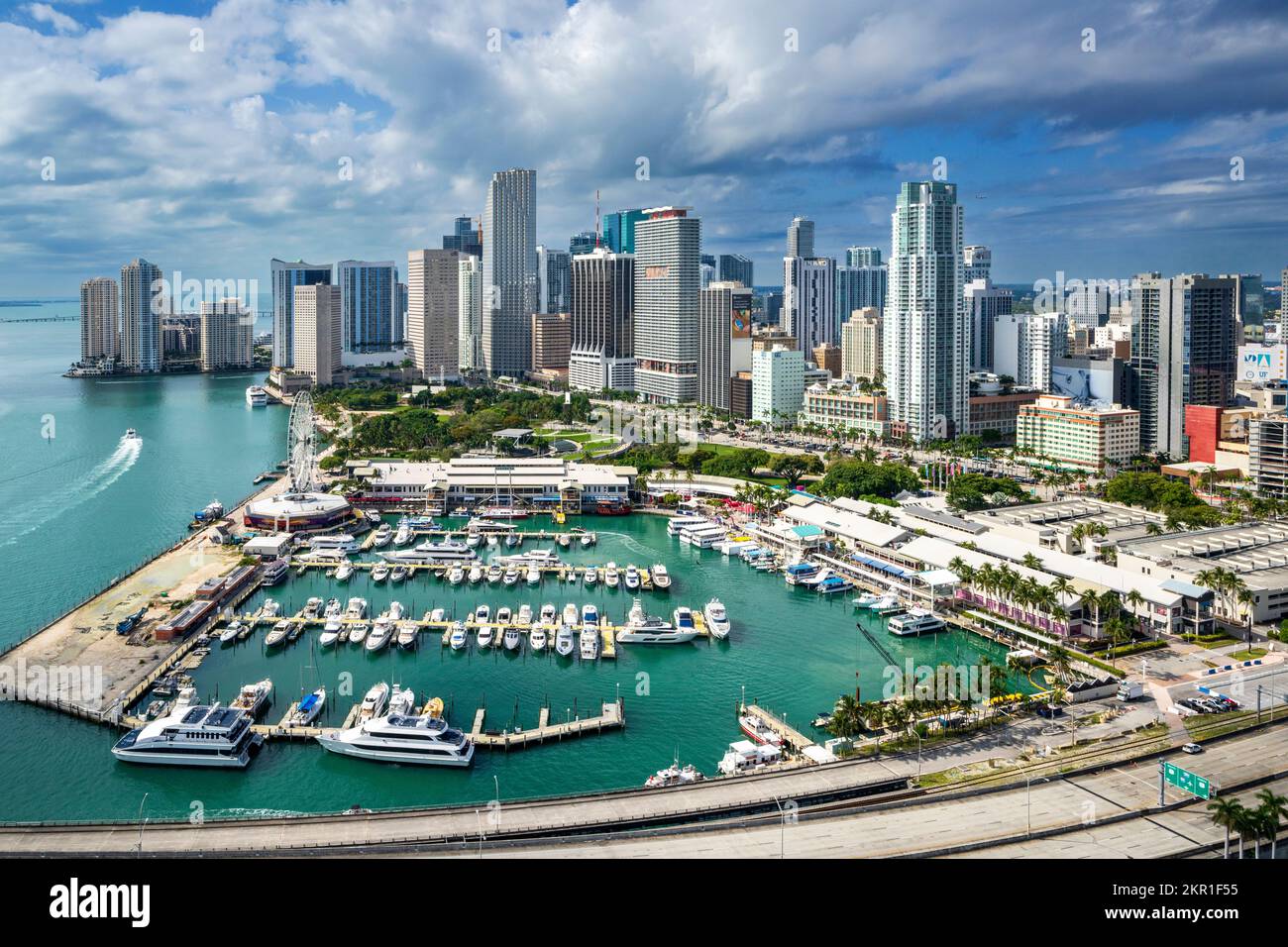 Aerial View from a Helicopter of Miami Downtown, Marketplace South Miami Beach,  Miami Dade, Florida North America, USA Stock Photo