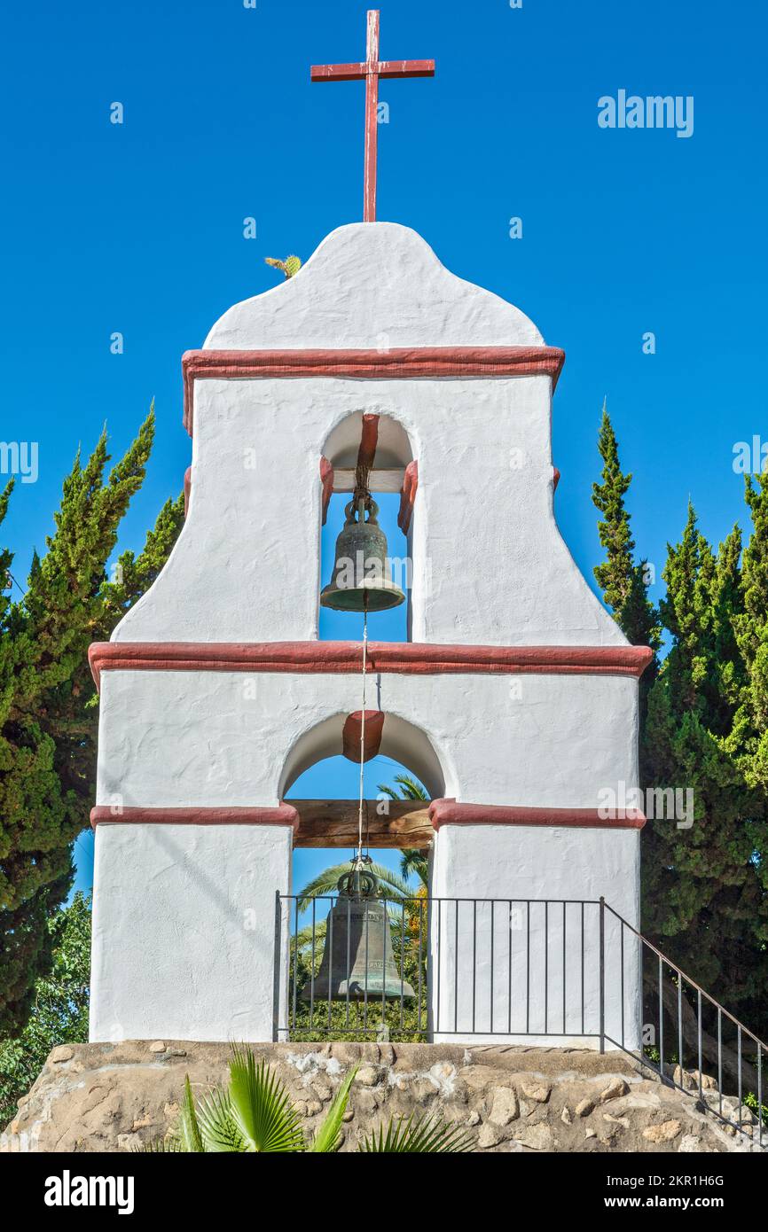 California, San Diego County, Pala, Mission San Antonio de Pala, Bell Tower Stock Photo