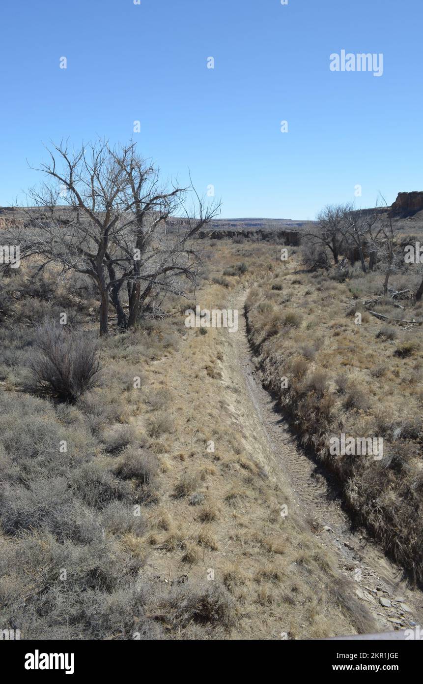 Bone dry desert arroyo in Pueblo Bonita New Mexico Stock Photo
