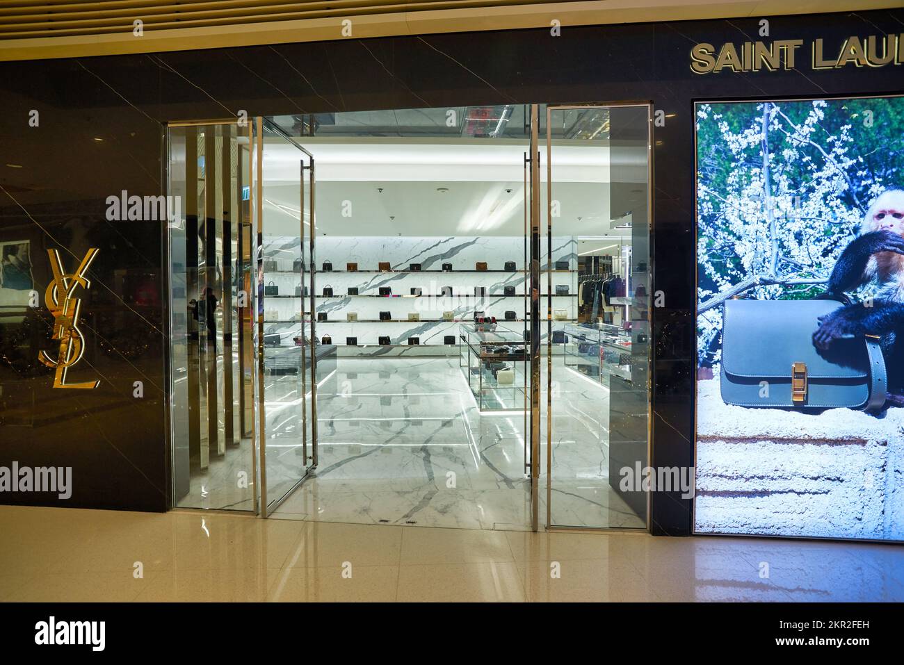HONG KONG CIRCA DECEMBER, 2019 entrance to Saint Laurent store at