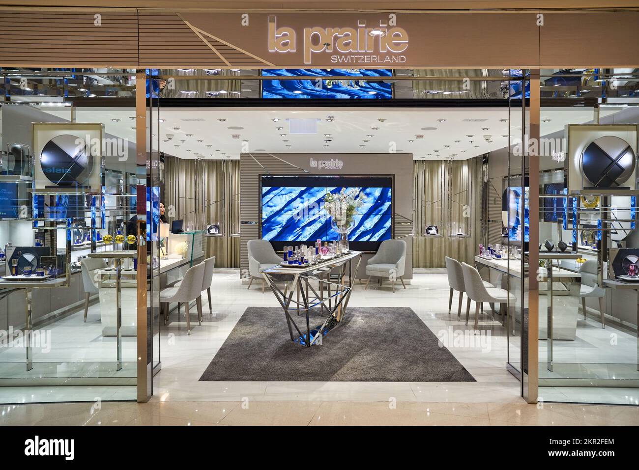 HONG KONG CIRCA DECEMBER, 2019 entrance to La Prairie store at