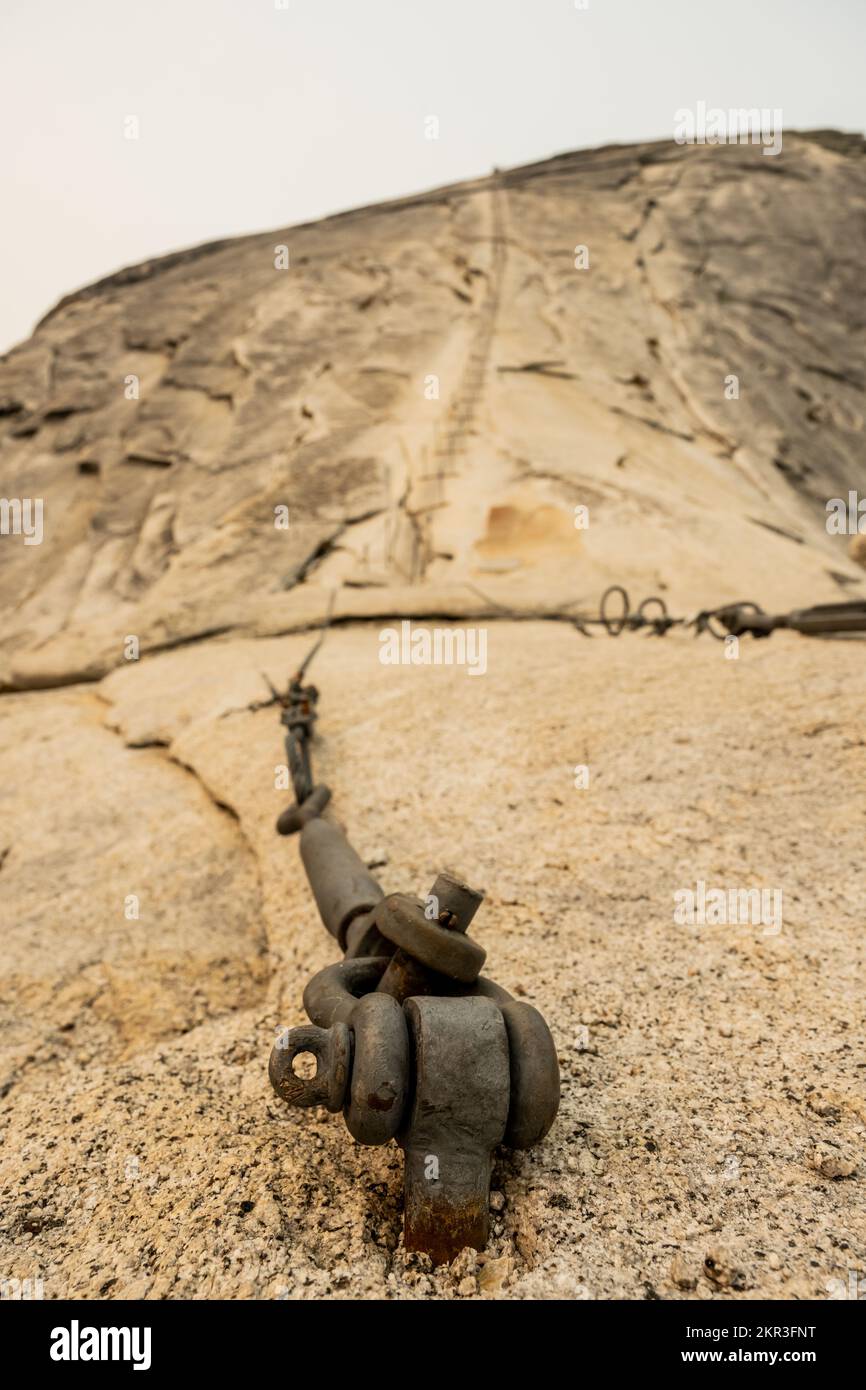 One of Two Anchors For The Bottom Of The Cables On Half Dome in Yosemite Stock Photo