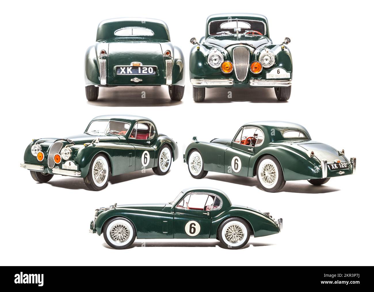An all angles take on the luxuriously stylish Jaguar XK 120 on white background Stock Photo
