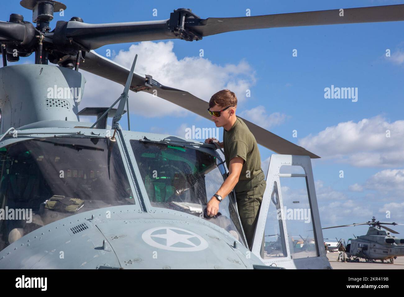 U.S. Marine Corps Lance Cpl. David Hancock, a UH1Y Venom crew chief