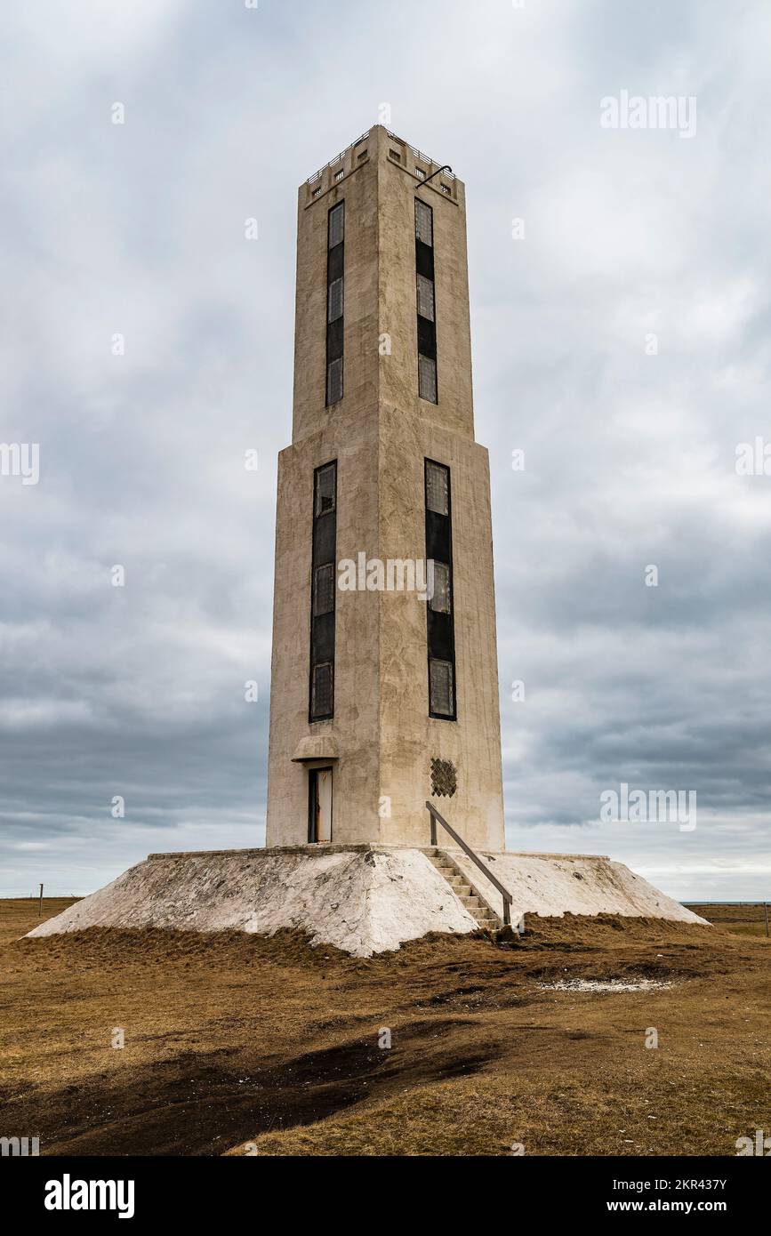 The iconic Knarrarós Lighthouse, Iceland, a two-staged light tower built in 1938–1939 of reinforced concrete Stock Photo