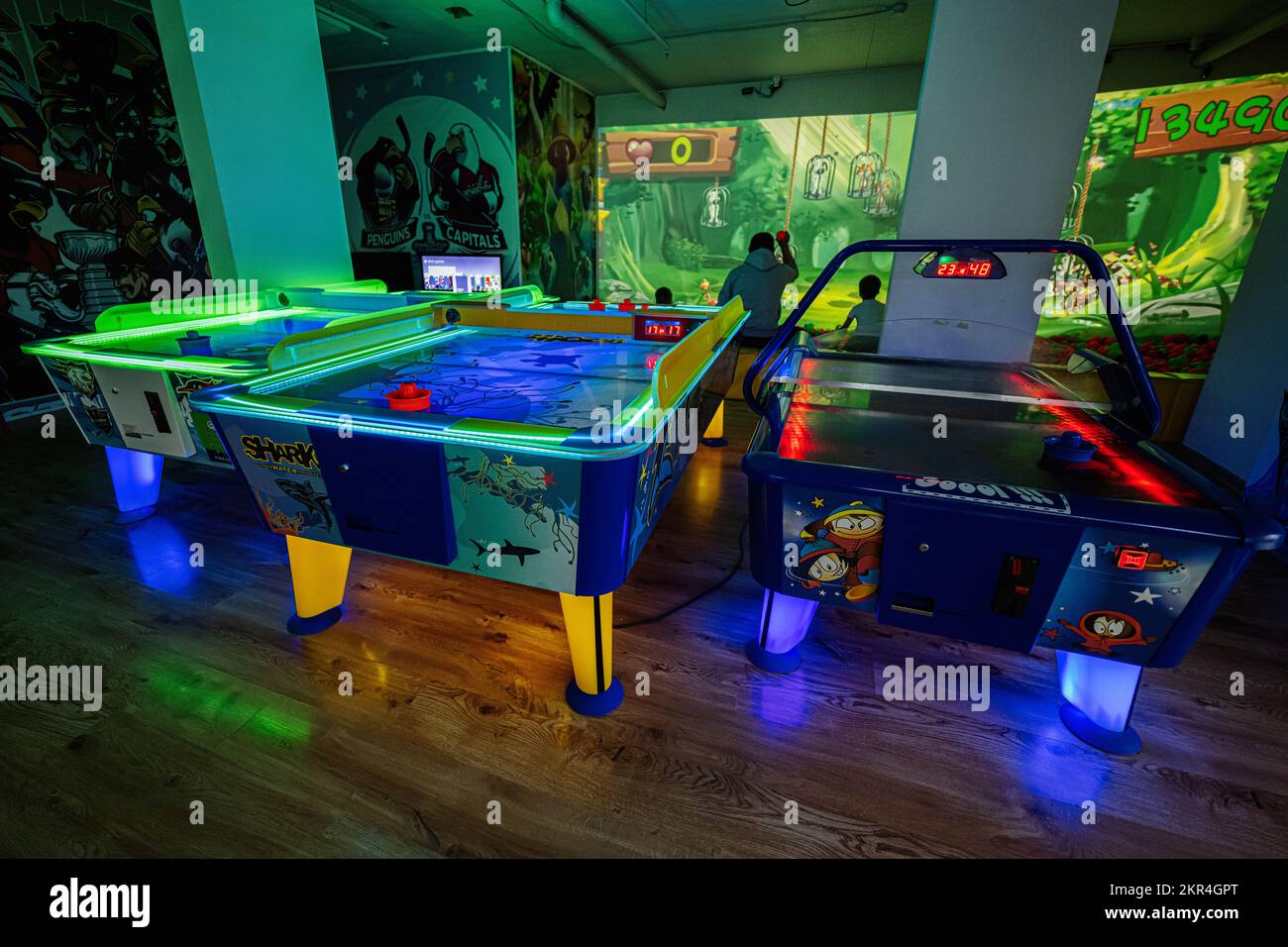 Air hockey tables at indoor kids playground Stock Photo Alamy