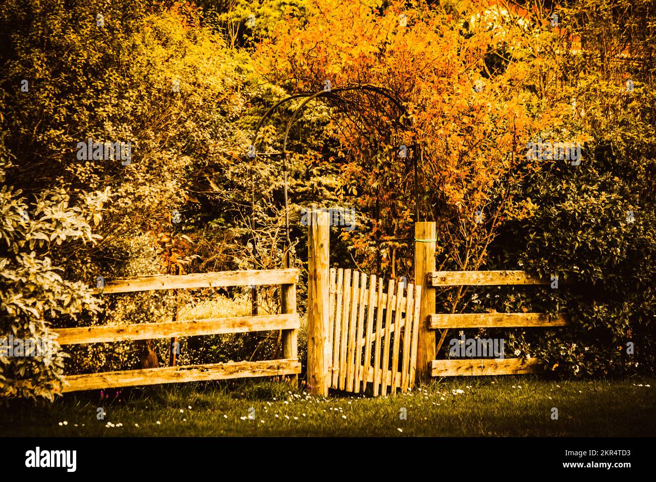 Shabby garden details on a rural fence in picturesque dilapidation. Rickety Countryside Stock Photo