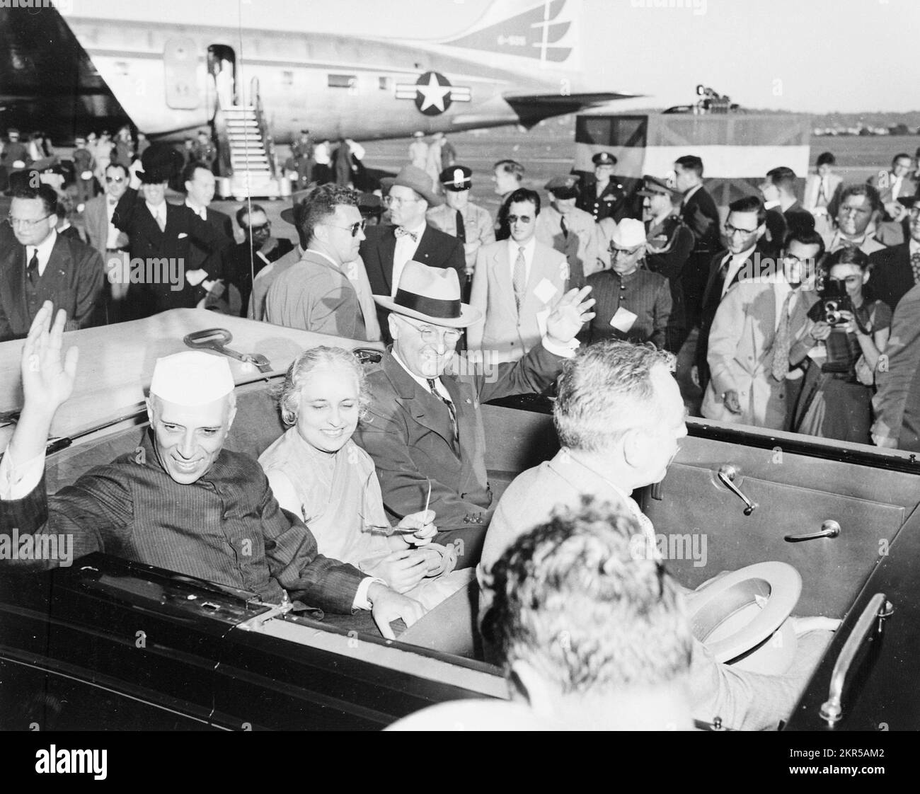 Truman and Indian Prime Minister Jawaharlal Nehru during Nehru's visit to the United States, October 1949 Stock Photo