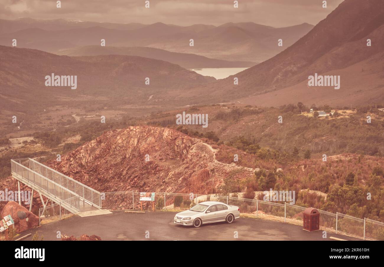 Rugged view on a Iron Blow lookout platform with car park and vast