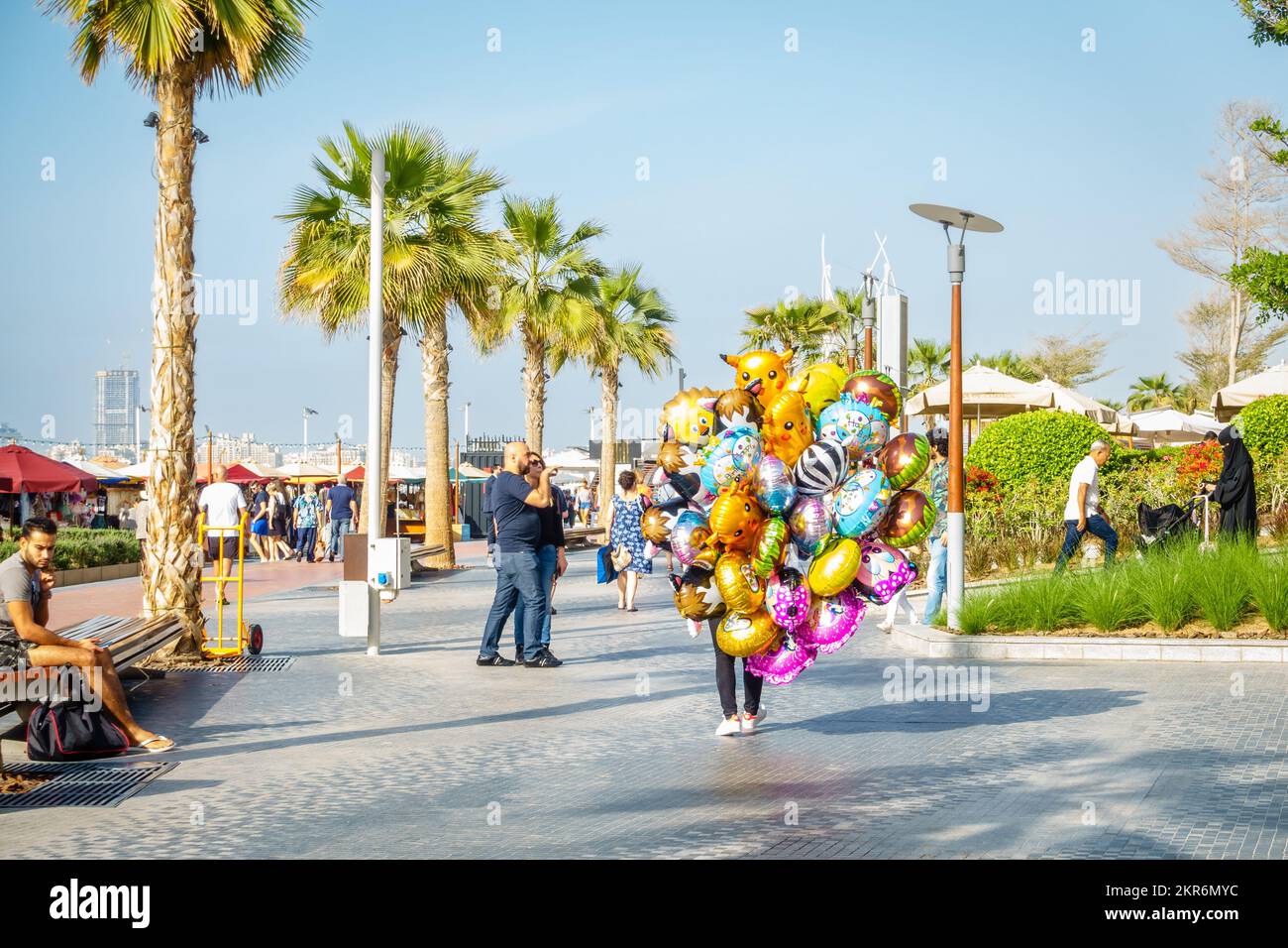 Dubai, UAE, February 23, 2018: A party balloon vendor at the Jumeirah Beach Residence (JBR) Walk - a polular destination for food, shopping and entert Stock Photo