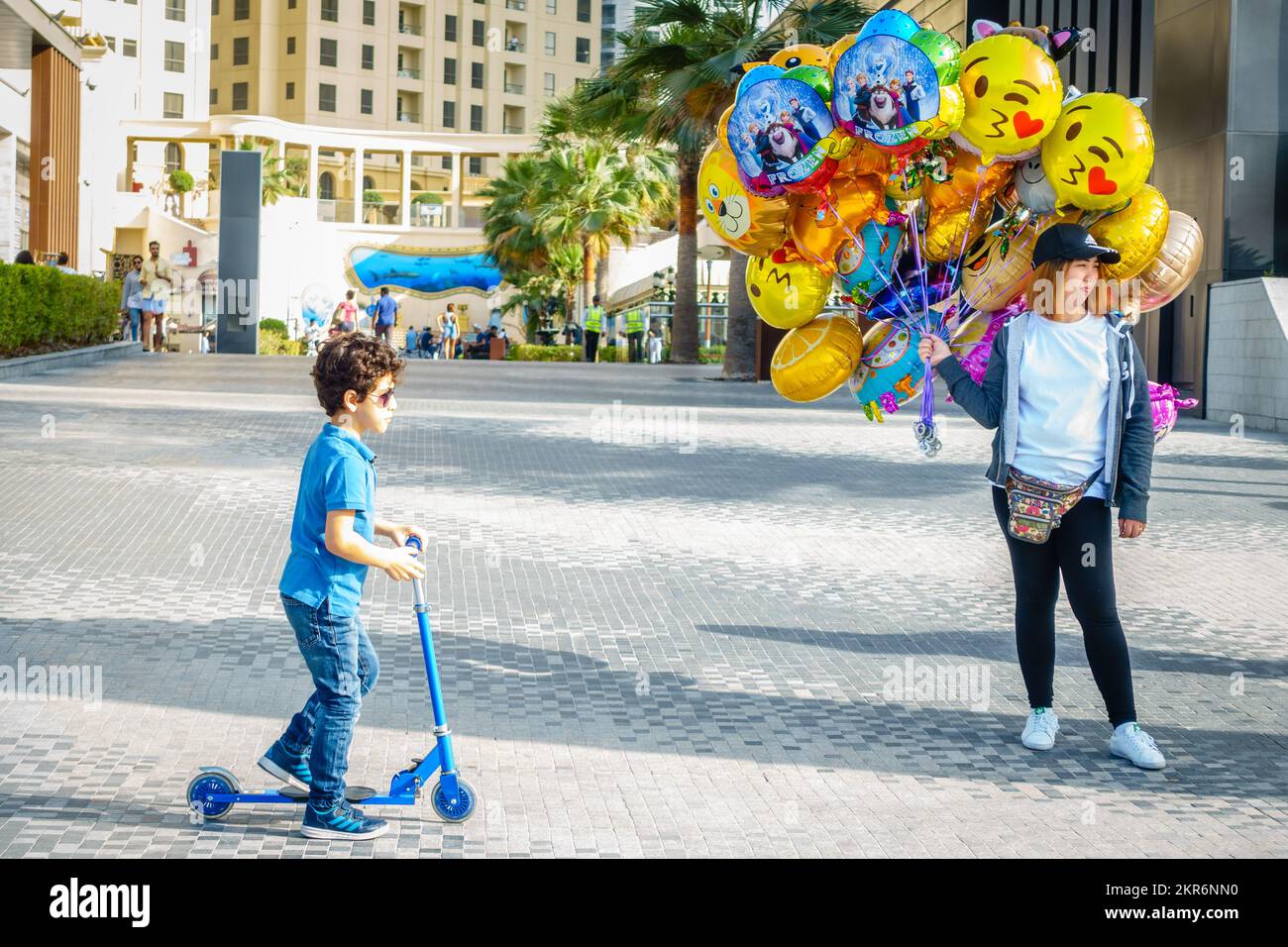 Dubai, UAE, February 23, 2018 A party balloon vendor at the Jumeirah