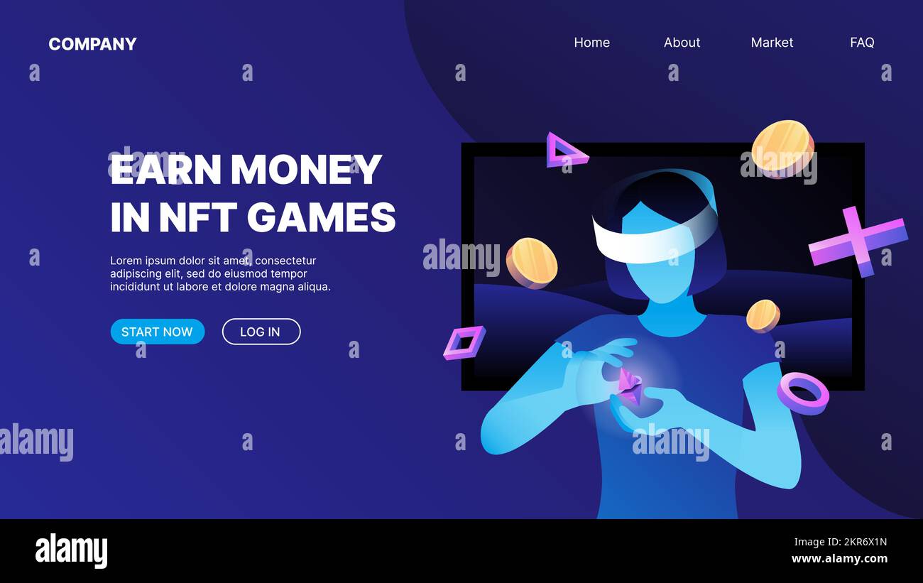 A woman playing crypto games. P2E Crypto Games Landing Page Concept. Earn  money playing NFT Games. Vector illustration Stock Vector Image & Art -  Alamy