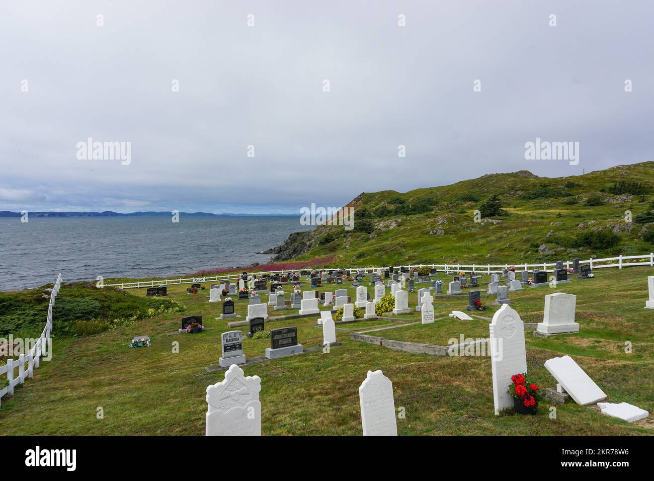 Twillingate, Newfoundland, Canada: Twillingate Cemetery, looking down over Dumpling Cove. Stock Photo