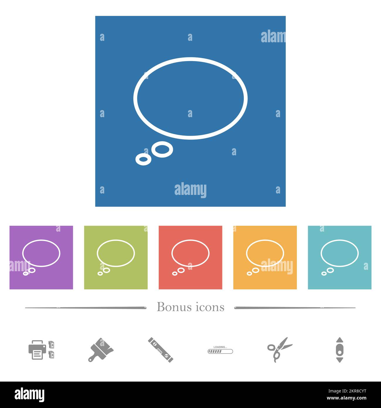 Single oval thought bubble outline flat white icons in square ...