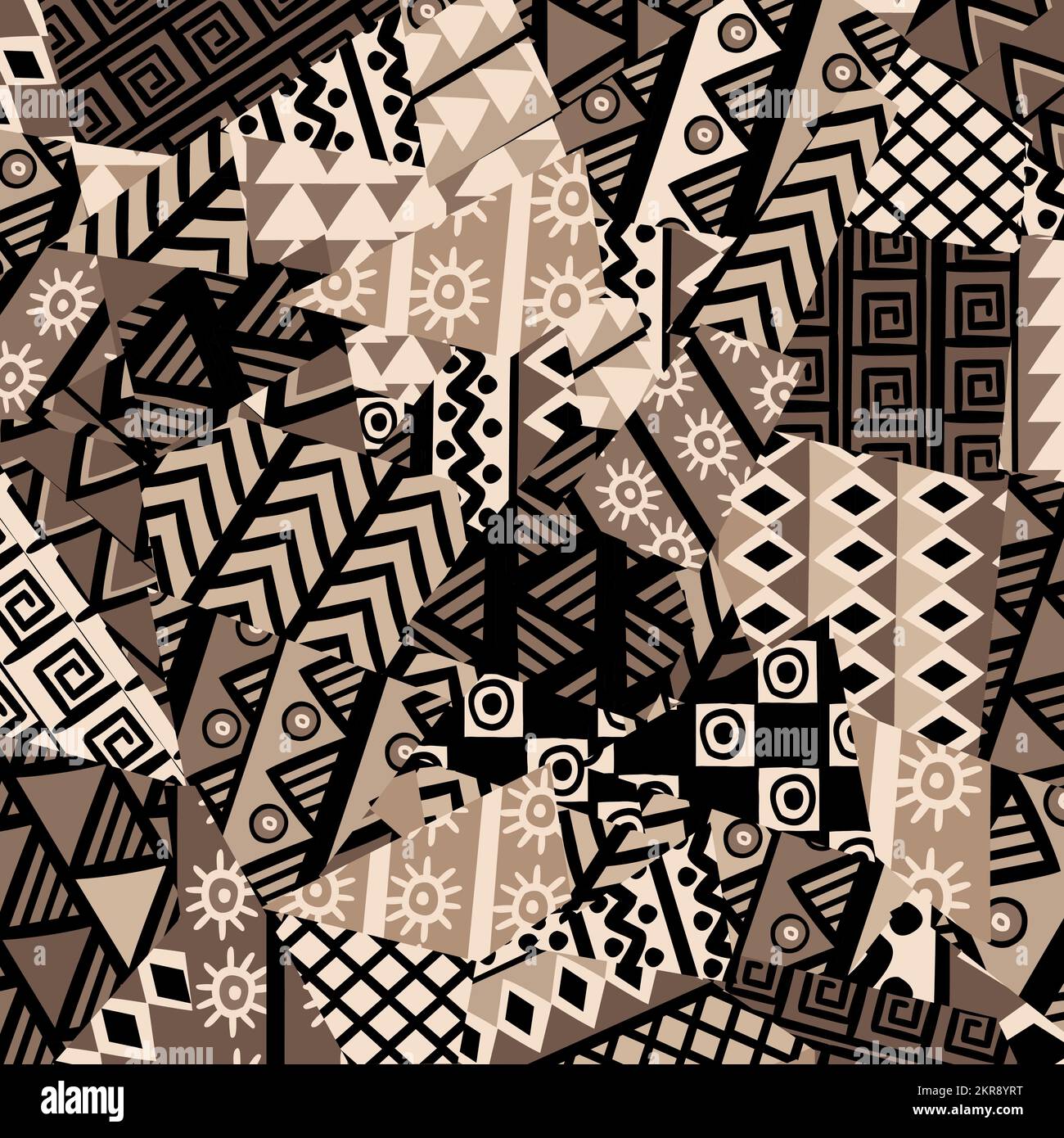 Brown african patchwork background with tribal motifs Stock Vector