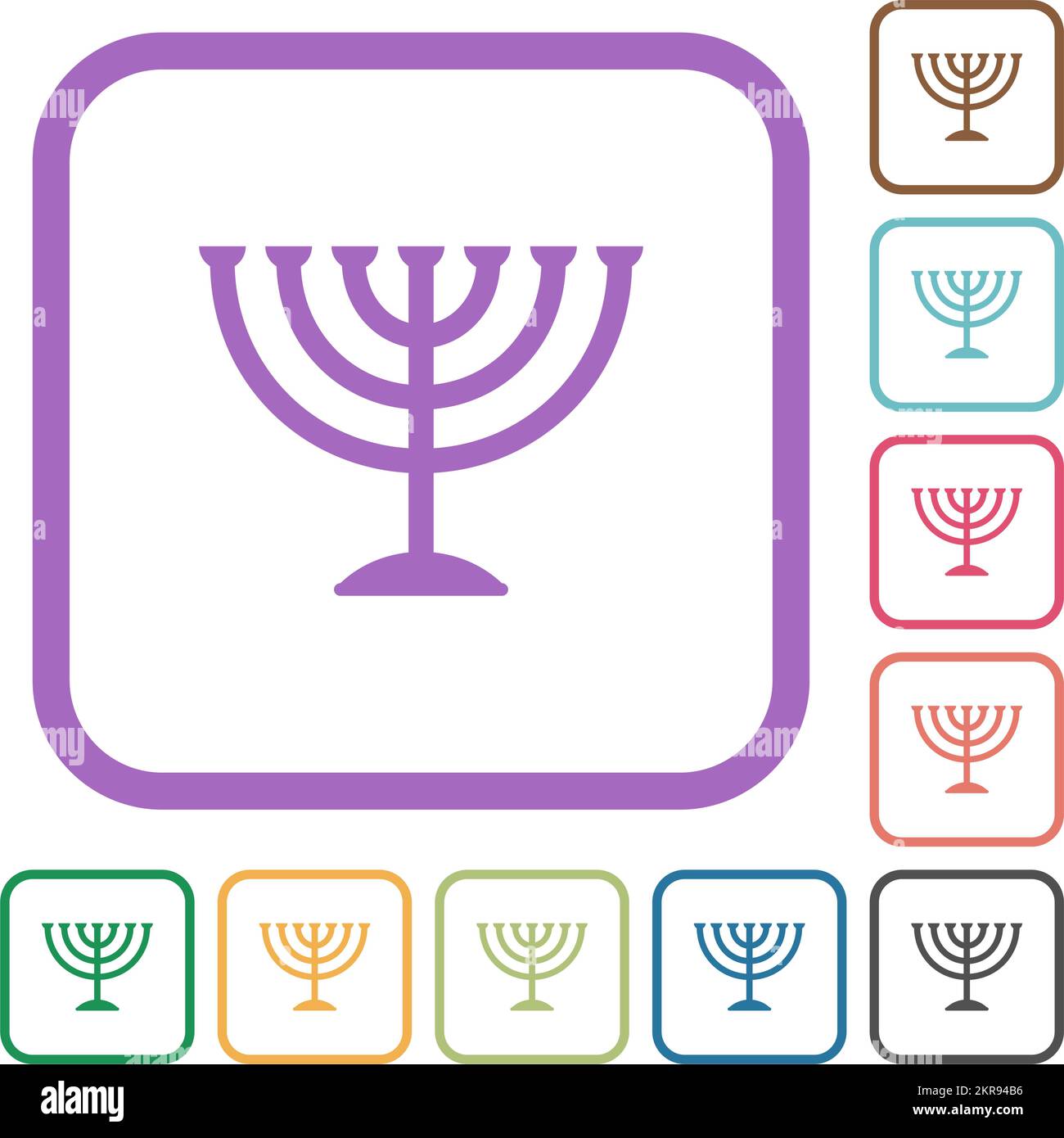 Menorah solid simple icons in color rounded square frames on white background Stock Vector