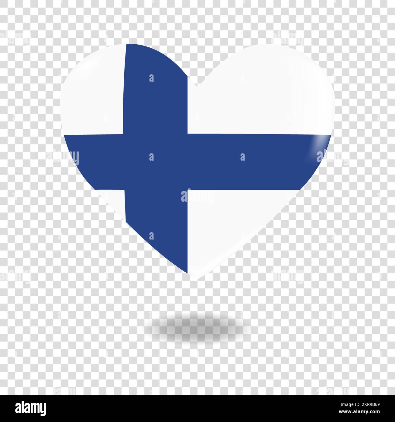 Volumetric heart of Finland on checkered background denoting transparency, vector image Stock Vector