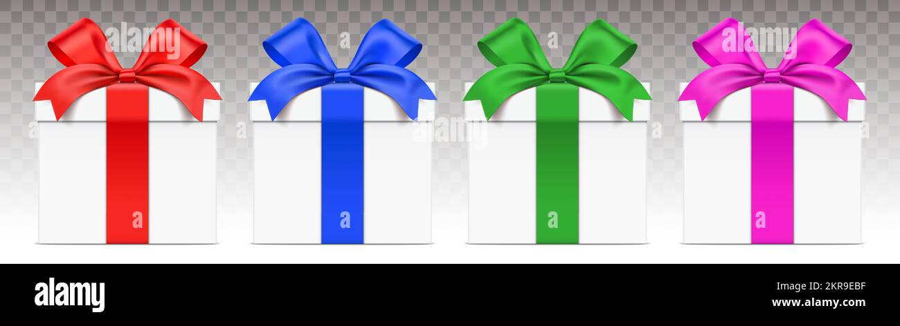 Vector set of white gift boxes with different color ribbons, isolated ...
