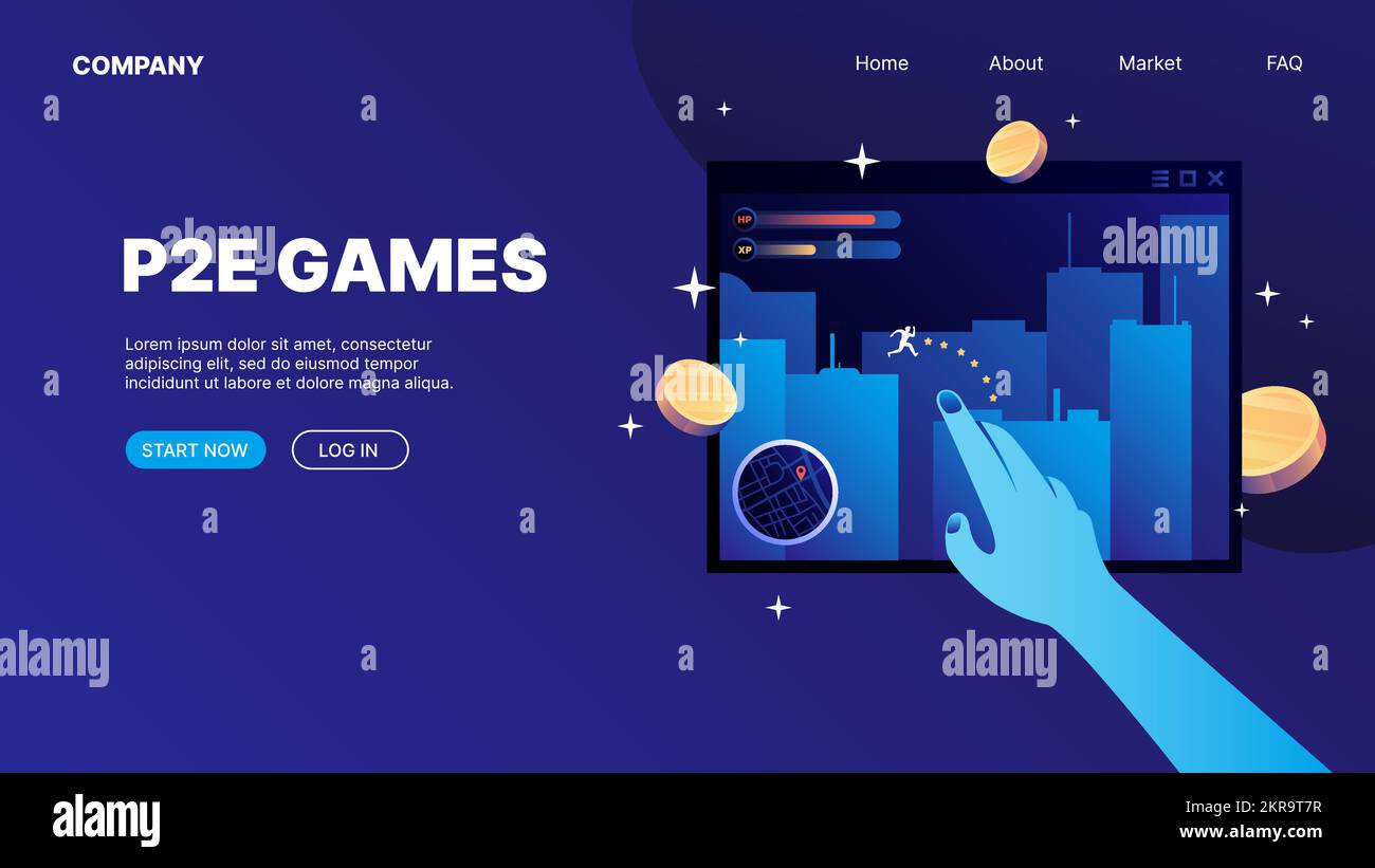 P2E Games. P2E Crypto Games Landing Page Concept. Vector illustration Stock  Vector Image & Art - Alamy