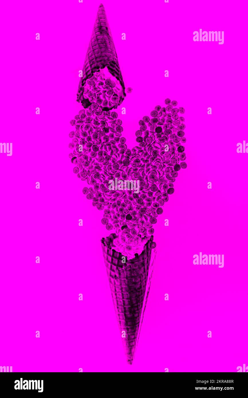 A shared scene in retro romance with choc chip ice cream cones making chocolate love Stock Photo